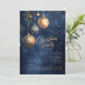 Gold Navy Blue Ornamenten Baubles Holiday Christma Kaart (Staand voorkant)