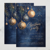 Gold Navy Blue Ornamenten Baubles Holiday Christma Kaart (Voorkant / Achterkant)