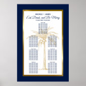 Gold Navy Blue Palm Tropical Wedding Seating Chart Poster (Voorkant)