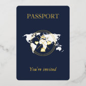 Gold & Navy Blue Passport Unieke Verjaardagsfoto Folie Uitnodiging (Voorkant)