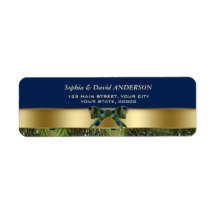 Gold Navy Blue Peacock Feathers Wedding Address