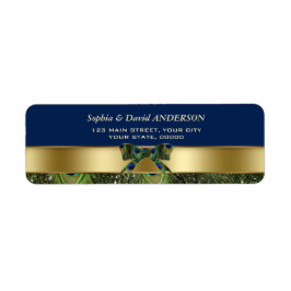 Gold Navy Blue Peacock Feathers Wedding Address Etiket