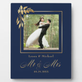 Gold Navy Blue Persoonlijke Wedding Keepasfoto Fotoplaat (Voorkant)