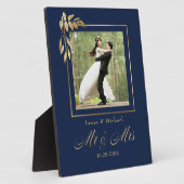 Gold Navy Blue Persoonlijke Wedding Keepasfoto Fotoplaat (Zijkant)