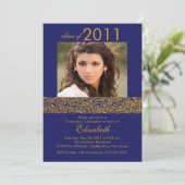 Gold & Navy Blue Photo Afstuderen Invitation Kaart (Staand voorkant)