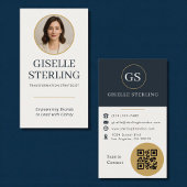 Gold & Navy Blue Photo QR Code Visitekaartje