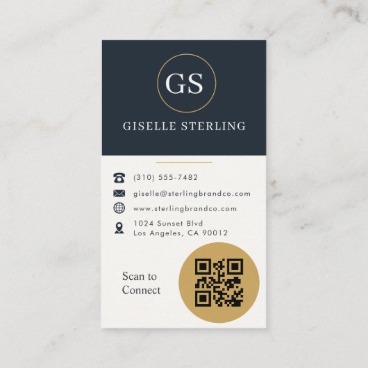 Gold & Navy Blue Photo QR Code Visitekaartje (Achterkant)