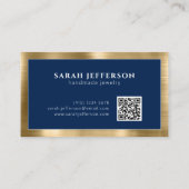 Gold Navy Blue Professional Metallic Elegant QR Visitekaartje (Achterkant)