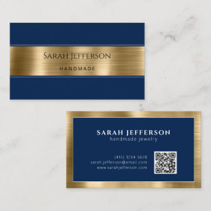 Gold Navy Blue Professional Metallic Elegant QR Visitekaartje