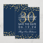 Gold Navy Blue Save Date 30th Birthday Confetti Save The Date (Voorkant / Achterkant)