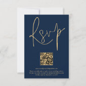 Gold Navy Blue Script Qr Code Wedding RSVP Kaart (Voorkant)