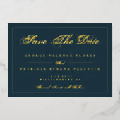 Gold Navy Blue Simple Elegant Photo Save Date Folie Uitnodiging (Voorkant)