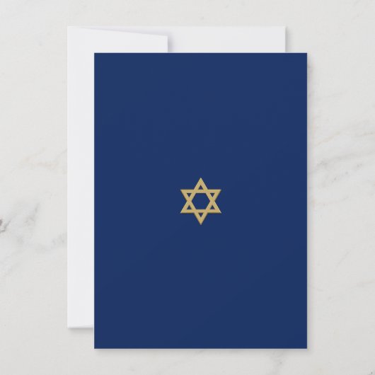 Gold Navy Blue Stripes & Star David | Bar Mitzvah Kaart (Achterkant)