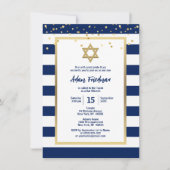 Gold Navy Blue Stripes & Star David | Bar Mitzvah Kaart (Voorkant)