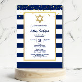 Gold Navy Blue Stripes & Star David | Bar Mitzvah Kaart