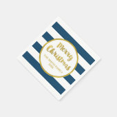 Gold Navy Blue Stripes Vrolijk Kerstservet Servet (Hoek)