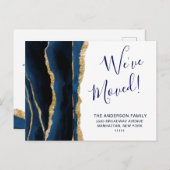 Gold Navy Blue Waterverf Beweging Aankondiging Briefkaart (Voorkant / Achterkant)
