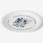 Gold & Navy Blue Waterverf Doop Dank u Papieren Bordje (Gekanteld)