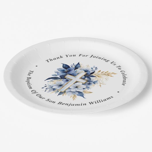 Gold & Navy Blue Waterverf Doop Dank u Papieren Bordje (Gekanteld)