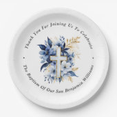 Gold & Navy Blue Waterverf Doop Dank u Papieren Bordje (Voorkant)