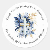 Gold & Navy Blue Waterverf Doop Dank u Ronde Sticker (Voorkant)