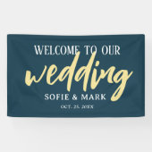 Gold Navy Blue Welcome Script Weddenbank Spandoek (Horizontaal)