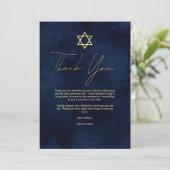 Gold Navy Blue White Waterverf Bar Mitzvah Bedankkaart (Staand voorkant)