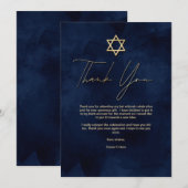 Gold Navy Blue White Waterverf Bar Mitzvah Bedankkaart (Voorkant / Achterkant)
