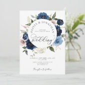 Gold Navy Blush Alles in 1 Budget QR Code Trouwen Kaart (Staand voorkant)