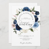 Gold Navy Blush Alles in 1 Budget QR Code Trouwen Kaart (Voorkant / Achterkant)