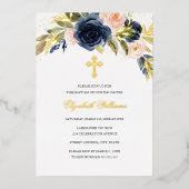 Gold Navy Blush Floral Girl Baptisme Folie Uitnodiging (Voorkant)