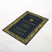 Gold Navy Botanical Floral Save the Date Folie Uitnodiging (Gedraaid)