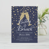Gold & Navy Bubble & Brunch Vrijgezellenfeest Kaart (Staand voorkant)