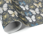 Gold Navy Butterfly Cadeaupapier (Rol Hoek)