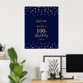 Gold & Navy Confetti 100th Birthday Party Welcome Poster (Thuiskantoor)