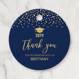 Gold Navy Confetti 2022 Graduation Party - Harteli Bedankjes Labels