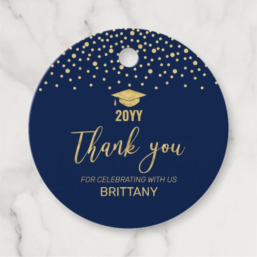 Gold Navy Confetti 2022 Graduation Party - Harteli Bedankjes Labels (Voorkant)