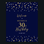 Gold & Navy Confetti 30th Birthday Party Welcome Poster<br><div class="desc">Welkom uw gasten op een speciale feestdag met dit stijlvolle gouden en marineschoolblauwe welkomstteken. Dit bord is voorzien van moderne typografie" Welkom op 30th Birthday" en een hexagon confetti-ontwerp. U kunt de naam en de datum aanpassen. Overeenkomende uitnodigingen en partijbenodigdheden zijn beschikbaar in mijn winkel BaraBomDesign.</div>
