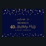 Gold & Navy Confetti 40th Birthday Party Welkom Poster<br><div class="desc">Welkom uw gasten op een speciale feestdag met dit stijlvolle gouden & marineblauwe welkomstbord. Dit poster heeft een moderne typografie" Welkom bij 40th Birthday" en een zeshoek confetti ontwerp. U kunt de naam en de datum aanpassen. Bijpassende uitnodigingen en feestartikelen zijn verkrijgbaar bij mijn winkel BaraBomDesign.</div>