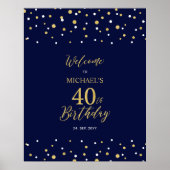 Gold & Navy Confetti 40th Birthday Party Welkom Poster (Voorkant)