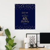 Gold & Navy Confetti 65th Birthday Party Welcome Poster (Thuiskantoor)