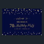 Gold & Navy Confetti 70th Birthday Party Welcome Poster<br><div class="desc">Welkom uw gasten op een speciale feestdag met dit stijlvolle gouden & marineblauwe welkomstbord. Dit poster heeft een moderne typografie" Welkom bij 70th Birthday" en een zeshoek confetti ontwerp. U kunt de naam en de datum aanpassen. Bijpassende uitnodigingen en feestartikelen zijn verkrijgbaar bij mijn winkel BaraBomDesign.</div>