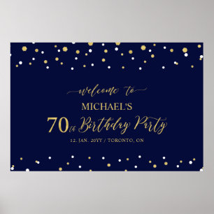 Gold & Navy Confetti 70th Birthday Party Welcome Poster