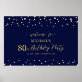Gold & Navy Confetti 80th Birthday Party Welcome Poster (Voorkant)