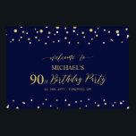 Gold & Navy Confetti 90th Birthday Party Welcome Poster<br><div class="desc">Welkom uw gasten op een speciale feestdag met dit stijlvolle gouden & marineblauwe welkomstbord. Dit poster heeft een moderne typografie" Welkom bij 90th Birthday" en een zeshoek confetti ontwerp. U kunt de naam en de datum aanpassen. Bijpassende uitnodigingen en feestartikelen zijn verkrijgbaar bij mijn winkel BaraBomDesign.</div>
