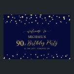 Gold & Navy Confetti 90th Birthday Party Welcome Poster<br><div class="desc">Welkom uw gasten op een speciale feestdag met dit stijlvolle gouden & marineblauwe welkomstbord. Dit poster heeft een moderne typografie" Welkom bij 90th Birthday" en een zeshoek confetti ontwerp. U kunt de naam en de datum aanpassen. Bijpassende uitnodigingen en feestartikelen zijn verkrijgbaar bij mijn winkel BaraBomDesign.</div>