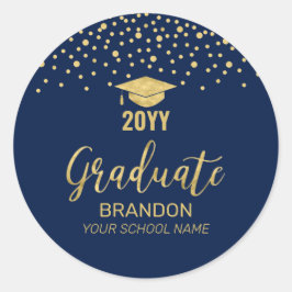 Gold Navy Confetti Graduation Party Favoriet Ronde Sticker