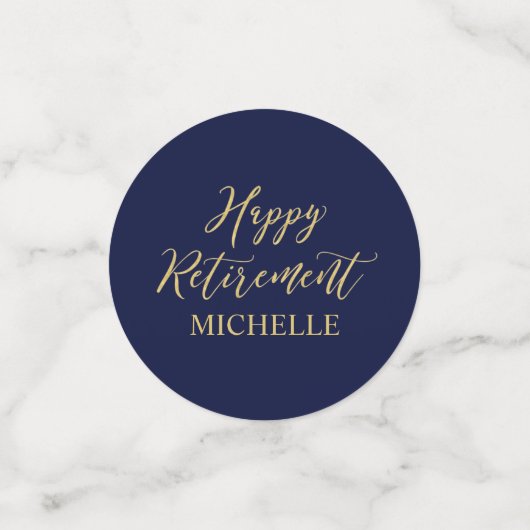 Gold & Navy Confetti Modern Retirement Party Decor (Kleine voorkant)