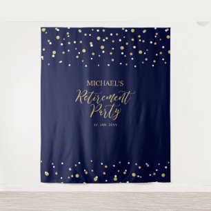 Gold & Navy Confetti Pensioen Party Achtergrond Wandkleed