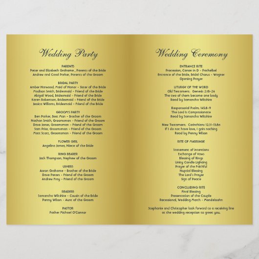 Gold Navy Coral Sequins Bow Wedding Programme (Achterkant)